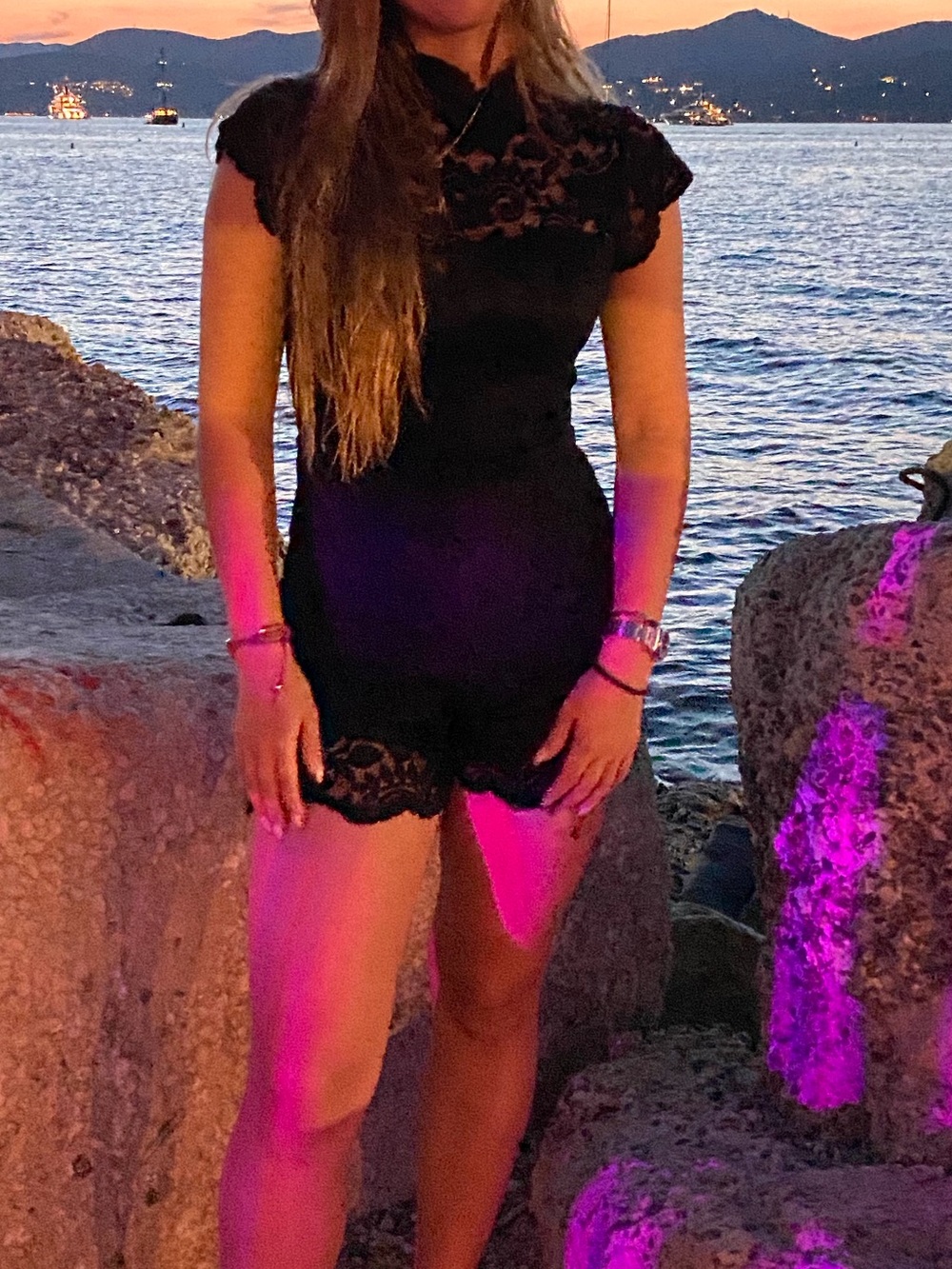 bebe Black Lace Trim Romper